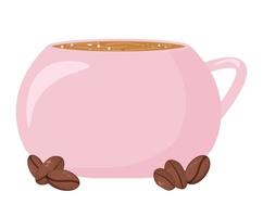 keramik rosa kaffeetasse, morgenkaffeebohnen, leckeres frühstück, poster, poster, banner vektor