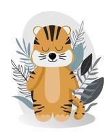 söt seriefigur tigerunge, barnillustration med roliga djur för saker, design, rumsdekoration, tryck, affisch vektor