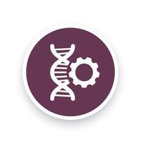 DNA-Modifikationssymbol, Schild mit DNA-Kette und Zahnrad, DNA-Reparatur-Piktogramm, rundes Symbol, Vektorillustration vektor