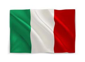 rot, weiß und grün wehende italienische nationalflagge. 3D-Vektorobjekt isoliert auf weiß vektor