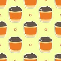 lustige niedliche fröhliche kaffeepappbecher-musterfiguren. Vektor kawaii Linie Cartoon-Stil Illustration. süßes Kaffee-Pappbecher-Muster