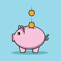 geld sparen mit sparschwein cartoon vektor symbol illustration. Business Finance Icon Konzept isolierter Premium-Vektor.