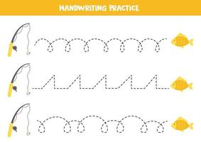 Verfolgen von Linien für Kinder. Angelrute und Fisch. Schreiberfahrung. vektor