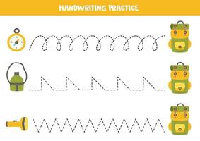 spårningslinjer för barn. söta campingelement. skrivövning. vektor