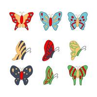 uppsättning av söta djur av fjäril på tecknad version