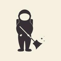 Astronaut mit Besen-Logo-Design, Vektorgrafik Symbol Symbol Illustration kreative Idee vektor