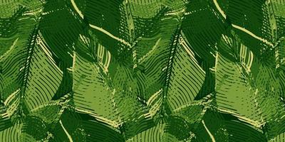 abstraktes nahtloses muster des bananenblattes. Gravieren Tarnung botanischer Hintergrund. vektor