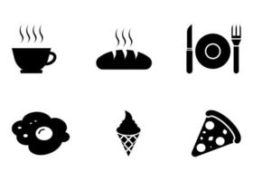 einfacher Satz von Lebensmittelsymbolen. enthält symbole wie brot, kaffeetasse, spiegelei, eis, pizza.