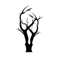 beängstigend heimgesuchtes Baumvektordesign auf weißem Hintergrund. halloween toter baum silhouette design mit schwarzem farbton. design für halloween-event mit trockener baumvektorillustration. vektor
