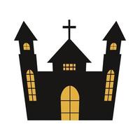 halloween spöklik slottssiluettdesign med gul och mörk svart färgnyans. skrämmande slott vektor design på en vit bakgrund. design för halloween-evenemang med husvektor.