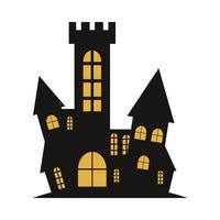 Geisterschloss-Vektordesign auf weißem Hintergrund. halloween spukschloss silhouette design mit gelbem farbton. design für halloween-event mit hausvektorillustration. spukschlossvektor vektor