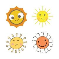 Sonnenstrahl, der aus dem Sonnenvektordesign herauskommt. Sonnenaufkleber mit runder Form und gelber Farbe. süße sonne mit lächelndem gesicht und cooler sonnenbrille. Sonne-Vektor-Social-Media-Aufkleber-Sammlung.