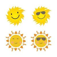 söt sol med leende ansikte och coola solglasögon. soldekal med rund form och gul färg. solstråle som kommer ut från solvektordesign. sol vektor sociala medier klistermärke samling.