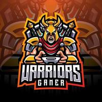 warrior gamer esport maskot logotyp vektor