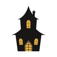 halloween spöklik hem siluettdesign med gul och mörk svart färgnyans. skrämmande hem vektordesign på en vit bakgrund. design för halloween-evenemang med husvektor. vektor