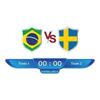 fotbollsspel resultattavla snygg samling. fotboll resultattavla med blå färg nyans. sport resultattavla med den nationella flaggan. brasilien vs sverige matchar den nedre tredje överlägget. vektor