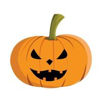halloween pumpa lykta design med orange och grön färg. pumpalyktadesign med ett spöklikt ansikte på en vit bakgrund för halloween. kostym element design med pumpa. vektor