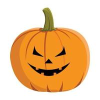 Halloween-Kürbis-Vektordesign mit Teufelsgesicht mit oranger und grüner Farbe. Halloween-Design mit Kürbis. Kürbislaternendesign mit lächelndem Gesicht auf einem weißen Hintergrund für Halloween. vektor