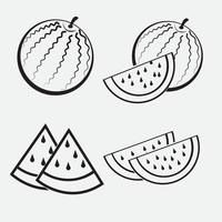 vektor svart och vit vattenmelon från hela till små bitar