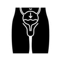 urininkontinens glyfikon. siluett symbol. ofrivillig urinering. enures. urinläckage. biverkningar för behandling av prostatacancer. mäns sjukdom. negativt utrymme. vektor isolerade illustration