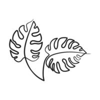 monstera leaf kontinuerlig en linje konst ritning vektor