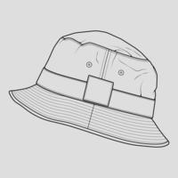 Bucket Hat Umrisszeichnungsvektor, Bucket Hat in einem Skizzenstil, Trainervorlagenumriss, Vektorillustration. vektor