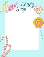 Candy-Shop-Vorlage mit handgezeichneten Bonbons und Lutschern vektor