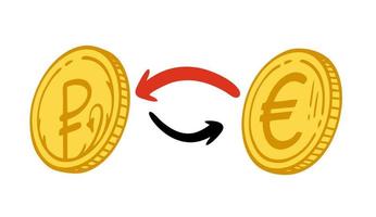 russischer Rubel. Rubel-Euro-Wechsel auf weißem Hintergrund. vektorillustration eines gekritzels. vektor