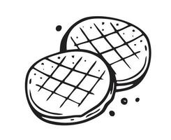 grillkotlett handritad. restauranger matlagning doodle. vektor illustration