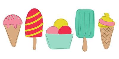 Cartoon-Eis-Set. bunte handgezeichnete illustration. elemente für menü, einladung, poster und rezept vektor