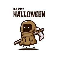 glad halloween hälsningar med grim reaper bär lie illustration vektor