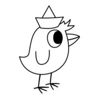 Vektorschwarzweiss-Vogel im Hut. lustige Waldtierlinie Symbol. niedliche waldumrissillustration für kinder lokalisiert auf weißem hintergrund. vektor