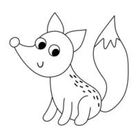 Vektor schwarz-weiß sitzender und lächelnder Fuchs. lustige Waldtierlinie Symbol. niedliche waldumrissillustration für kinder lokalisiert auf weißem hintergrund.