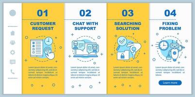 teknisk support onboarding mobila webbsidor vektor mall. servicecenter. kundhjälp. gränssnitt för responsiv smartphones webbplats. webbsida genomgång steg skärmar. färg koncept