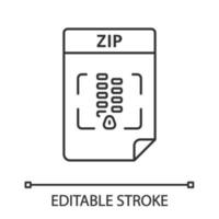 Lineares Symbol für Zip-Datei. Archivdateiformat. dünne Liniendarstellung. Kontursymbol. Vektor isoliert Umrisszeichnung. editierbarer Strich