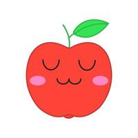 äpple söt kawaii vektor karaktär. glad frukt med leende ansikte. lättad, avslappnad mat. rolig emoji, uttryckssymbol, leende. isolerade tecknade färgillustration