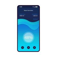 vatten påminnelse smartphone gränssnitt vektor mall. vätskespårningsskärm. mobil daglig vattenapp blå designlayout. aqua intag övervakning platt gradient ui. telefondisplay för dryckesapplikation