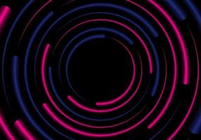 Abstrakter blauer und rosa leuchtender Neonlichteffekt kreist Radiusmuster auf schwarzem Hintergrund ein vektor
