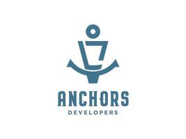 logo design l anker künstlerisches alphabet für boot schiff marine nautischer transport vektor