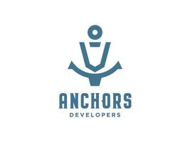 logo design v anker künstlerisches alphabet für boot schiff marine nautischer transport vektor