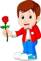 Junge mit einem Rosenblumen-Cartoon vektor