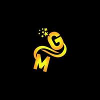 gyllene bokstav gm logotyp design med multi star för ditt företag eller företag.