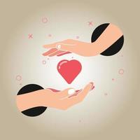 Hand, die rosa Herzliebe hält. Konzept der Pflegezuneigung vektor