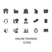 Online-Schulungssymbole festgelegt. Online-Trainingspaket-Symbolvektorelemente für Infografik-Web vektor