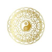 glänzendes goldenes Mandala mit Yin-Yang-Zeichen isoliert sign vektor