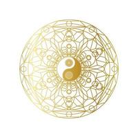 glänzendes goldenes Mandala mit Yin-Yang-Zeichen isoliert sign vektor