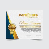 Auszeichnungsvorlagenzertifikat, Goldfarbe und Farbverlauf. enthält ein modernes Zertifikat mit goldener Plakette vektor