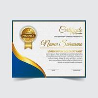 Auszeichnungsvorlagenzertifikat, Goldfarbe und Farbverlauf. enthält ein modernes Zertifikat mit goldener Plakette vektor