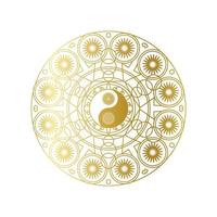 glänzendes goldenes Mandala mit Yin-Yang-Zeichen isoliert sign vektor