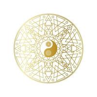 glänsande gyllene mandala med yin yang tecken isolerad vektor